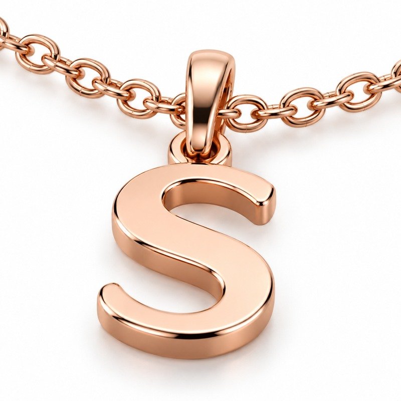 womens rose gold Stainless Steel initial s necklace, material and craftsmanship close-up