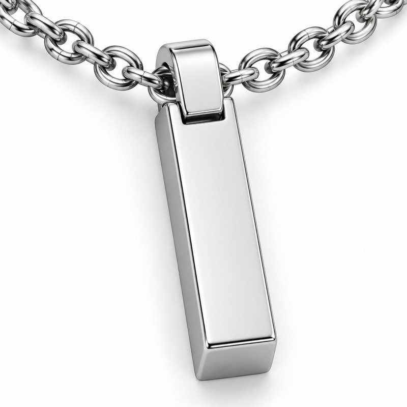 mens silver Stainless Steel engraving blank necklace, material and craftsmanship close-up
