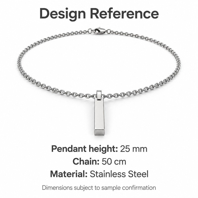 mens silver Stainless Steel engraving blank necklace, design reference dimensions and material specifications