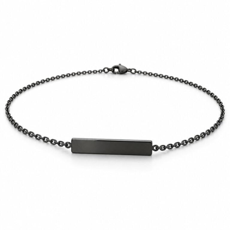 mens black Stainless Steel engraving blank necklace, at a 45-degree angle on white