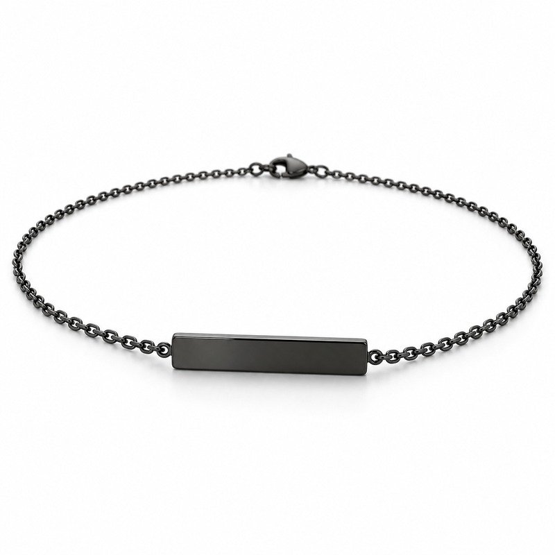 mens black Stainless Steel engraving blank necklace, at a 45-degree angle on white