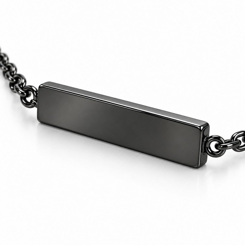 mens black Stainless Steel engraving blank necklace, material and craftsmanship close-up