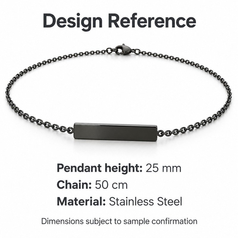 mens black Stainless Steel engraving blank necklace, design reference dimensions and material specifications