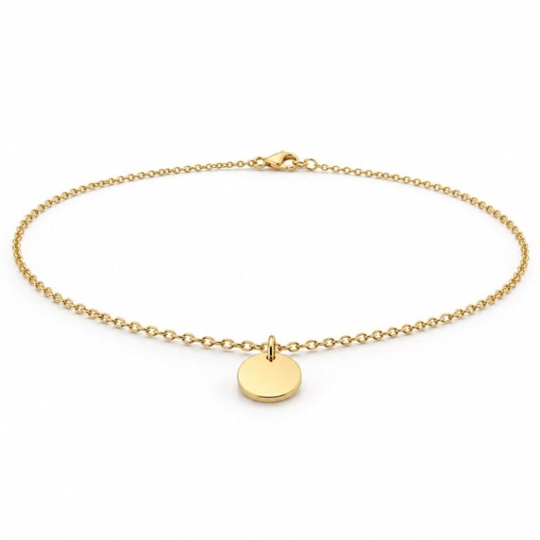 womens gold Stainless Steel engraving blank necklace, at a 45-degree angle on white