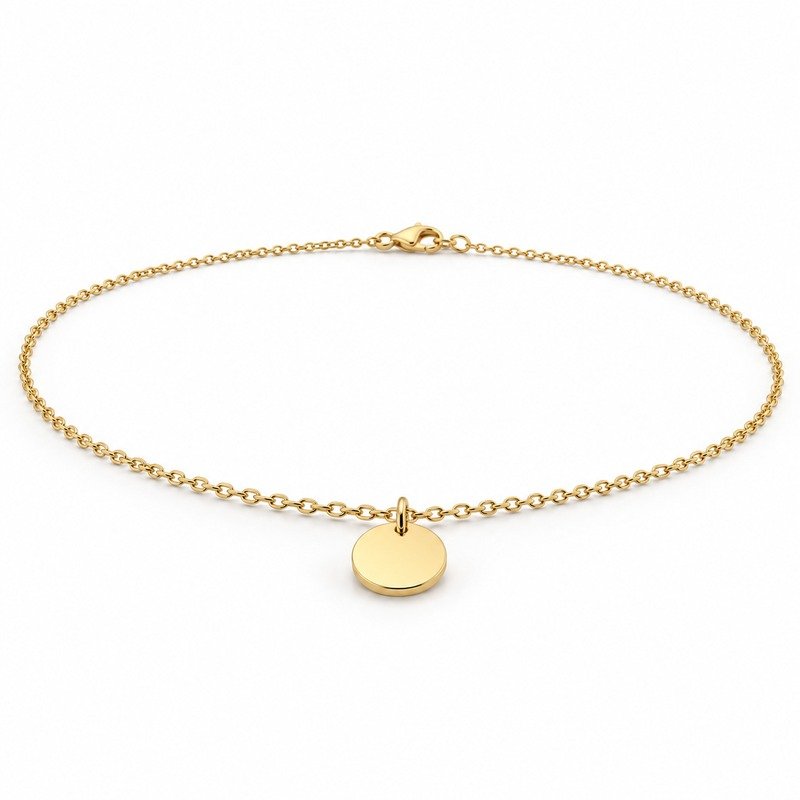 womens gold Stainless Steel engraving blank necklace, at a 45-degree angle on white