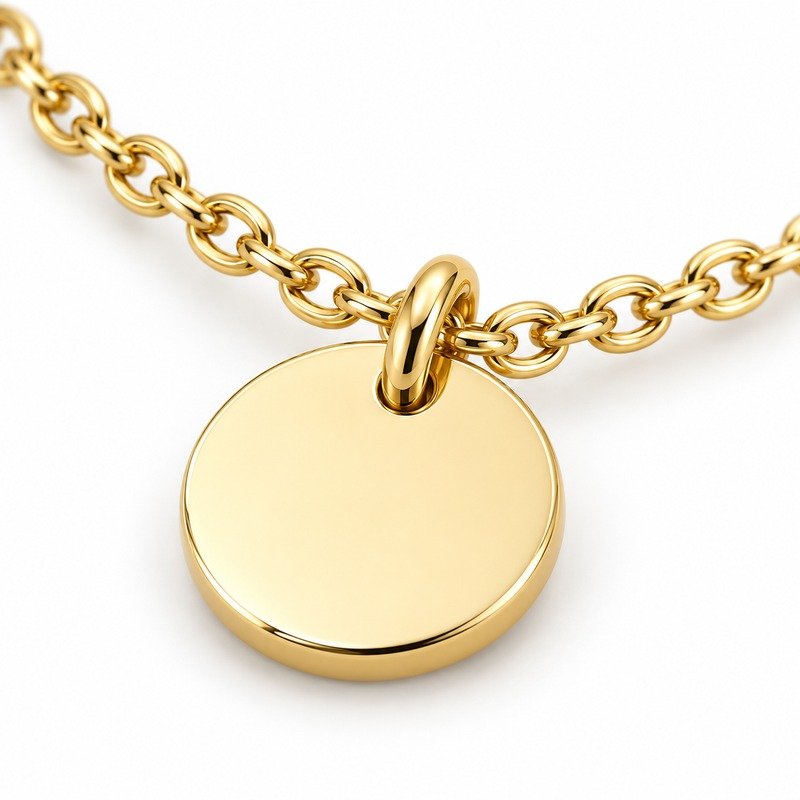 womens gold Stainless Steel engraving blank necklace, material and craftsmanship close-up