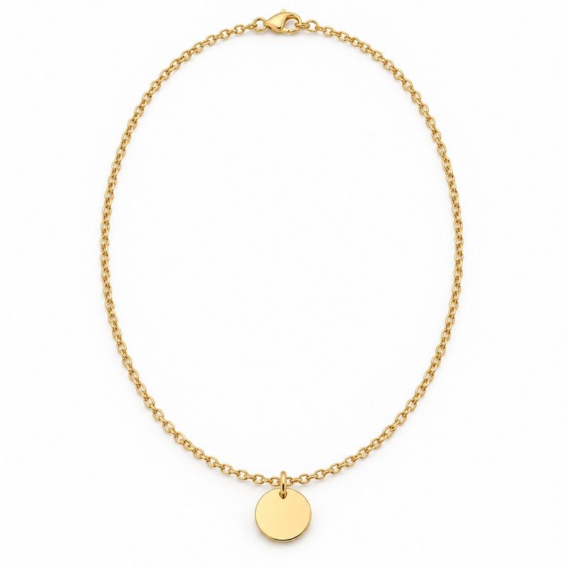 womens gold Stainless Steel engraving blank necklace, front view on white