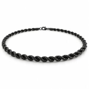 Men’s Black Stainless Steel 8mm Rope Chain Necklace