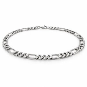 Men’s Silver Stainless Steel 8mm Figaro Chain Necklace