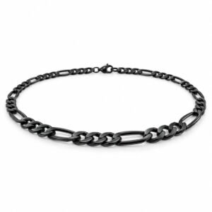 Men’s Black Stainless Steel 5mm Figaro Chain Necklace
