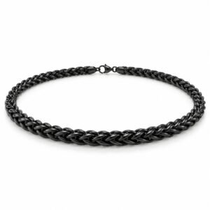 Men’s Black Stainless Steel 8mm Wheat Chain Necklace