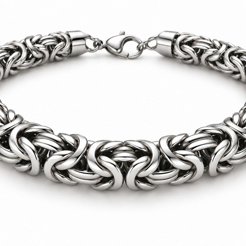 mens silver Stainless Steel 8mm byzantine chain necklace, material and craftsmanship close-up