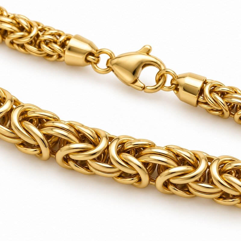 mens gold Stainless Steel 3mm byzantine chain necklace, material and craftsmanship close-up