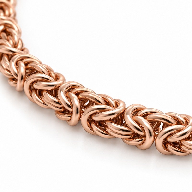womens rose gold Stainless Steel 3mm byzantine chain necklace, material and craftsmanship close-up