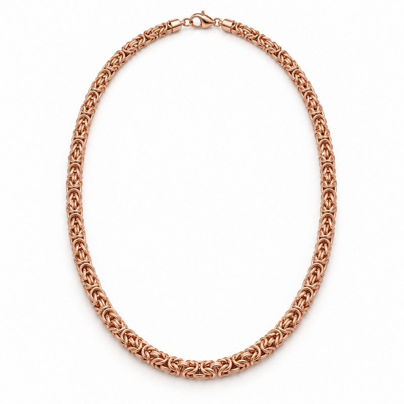 womens rose gold Stainless Steel 3mm byzantine chain necklace, front view on white