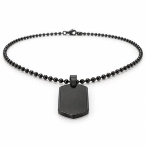 Men’s Black Stainless Steel Shield Dog Tag Necklace