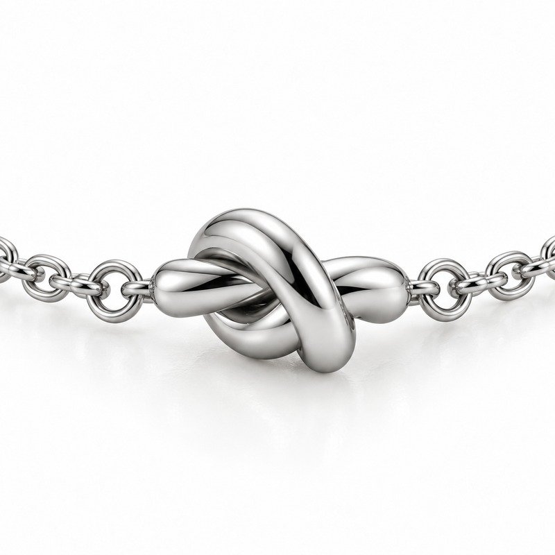 womens silver Stainless Steel knot necklace, material and craftsmanship close-up