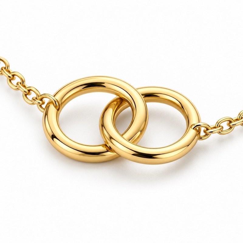 womens gold Stainless Steel double circle necklace, material and craftsmanship close-up