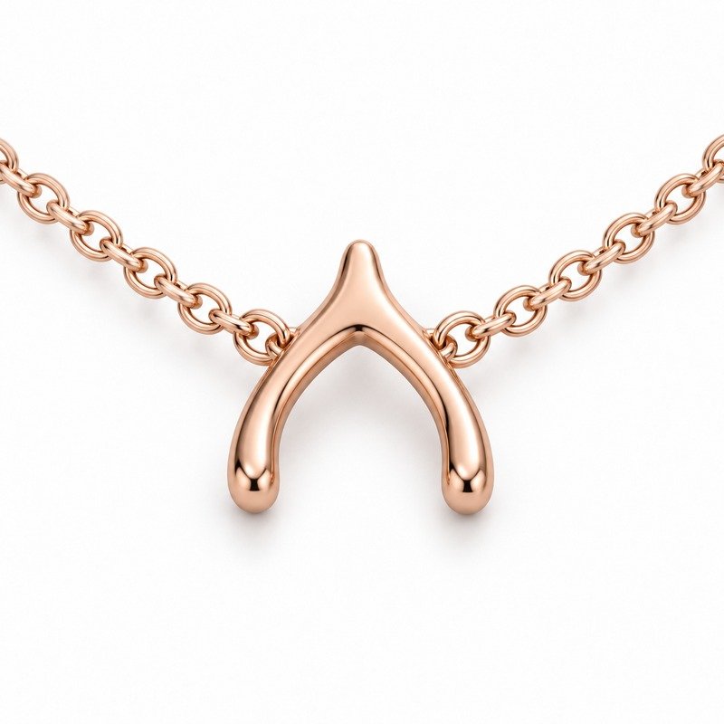 womens rose gold Stainless Steel wishbone necklace, reverse side and connection structure on white