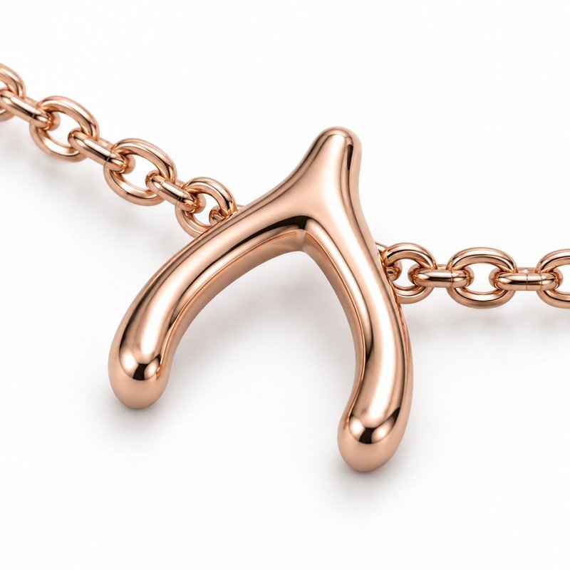 womens rose gold Stainless Steel wishbone necklace, material and craftsmanship close-up