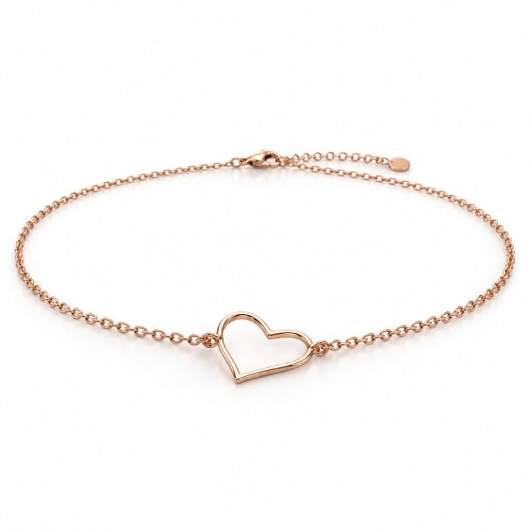 womens rose gold Stainless Steel heart outline necklace, at a 45-degree angle on white