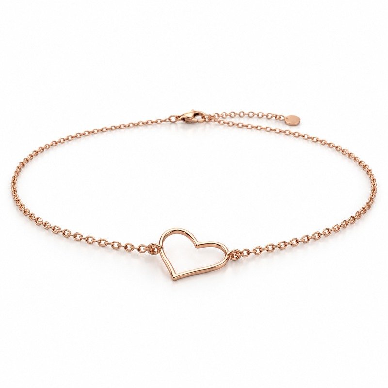 womens rose gold Stainless Steel heart outline necklace, at a 45-degree angle on white
