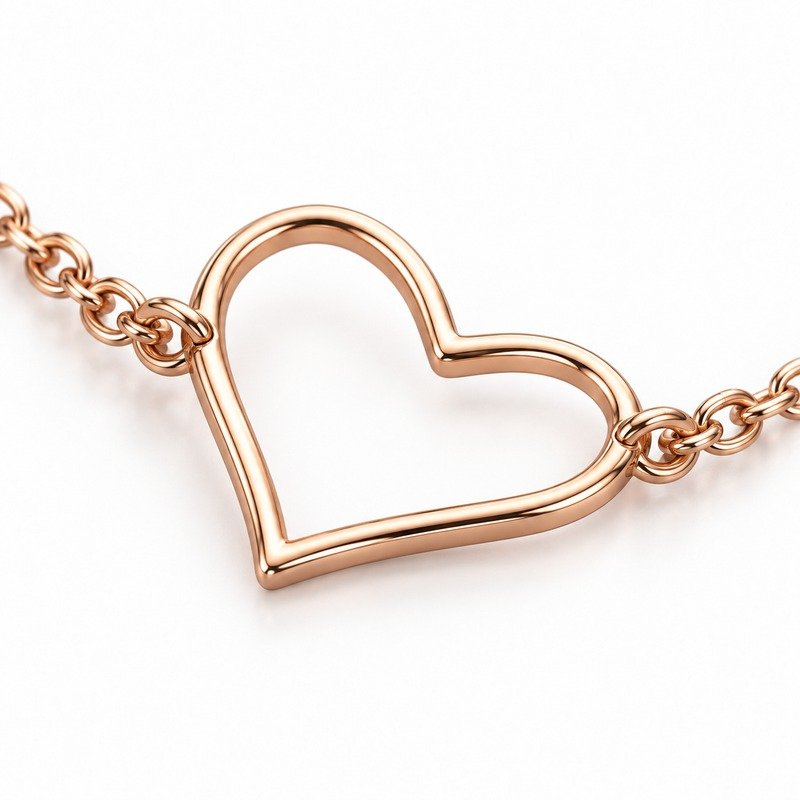 womens rose gold Stainless Steel heart outline necklace, material and craftsmanship close-up