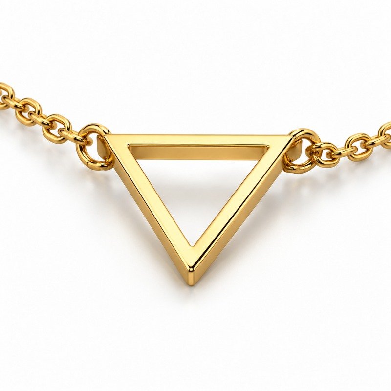 womens gold Stainless Steel triangle necklace, material and craftsmanship close-up