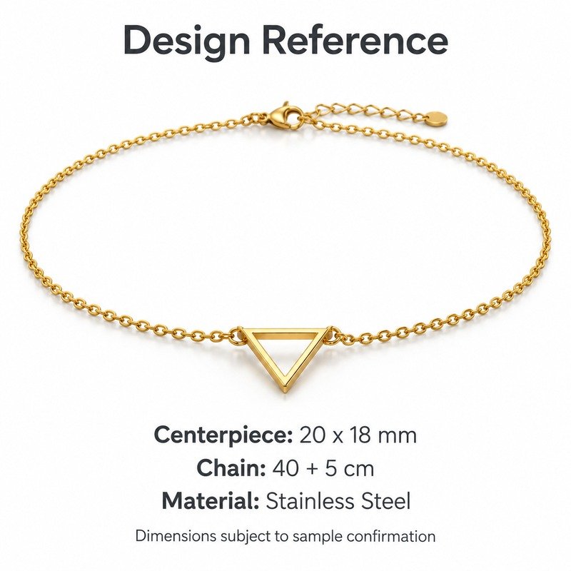 womens gold Stainless Steel triangle necklace, design reference dimensions and material specifications