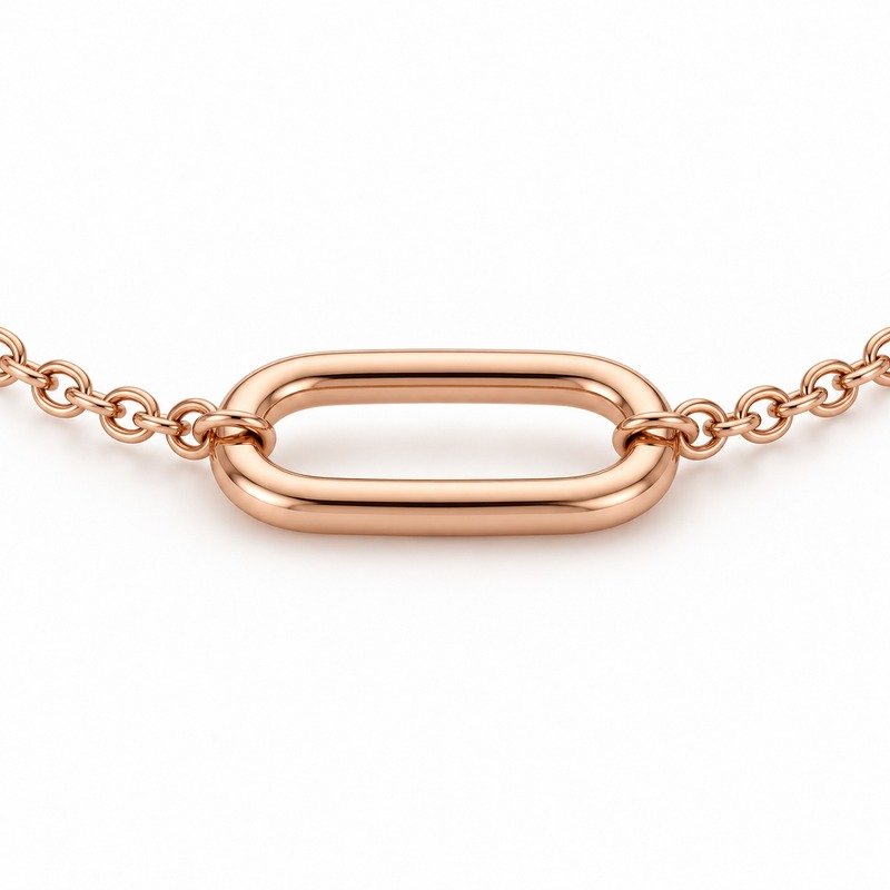 womens rose gold Stainless Steel oval link necklace, reverse side and connection structure on white
