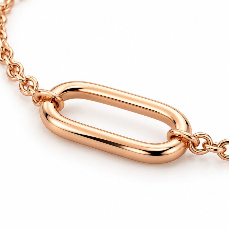 womens rose gold Stainless Steel oval link necklace, material and craftsmanship close-up