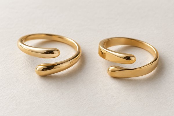 gold stainless steel minimalist open wrap rings: close-up smooth rounded open ring tips