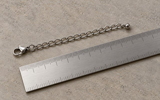 AI-generated editorial illustration: bracelet extension chain beside an unmarked straight ruler