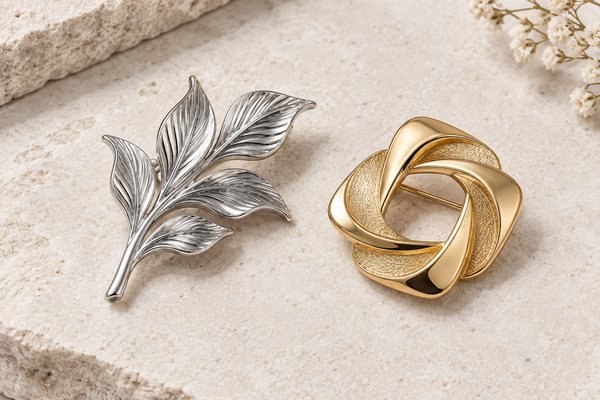 Illustrative Leaf and geometric brooch concepts