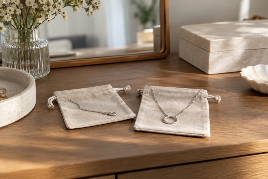 Necklace and removable retail presentation materials