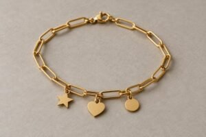 Gold stainless steel paperclip charm bracelets