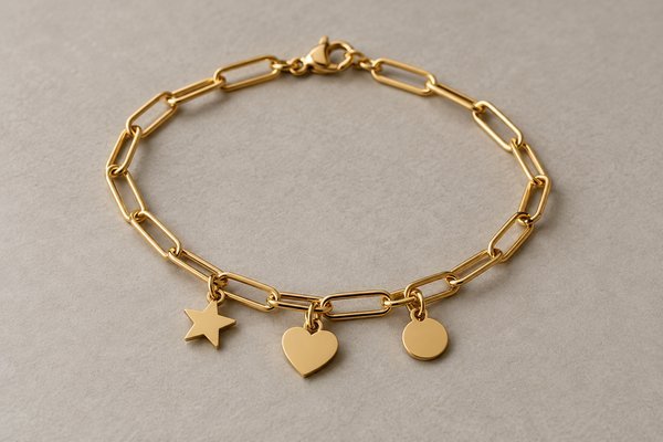 Gold stainless steel paperclip charm bracelets