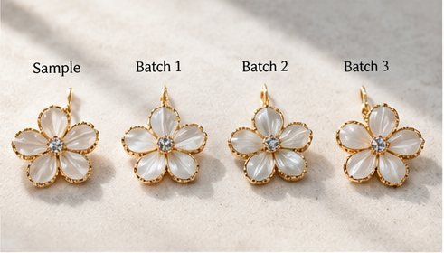 Illustration comparing floral pendant samples with different batches