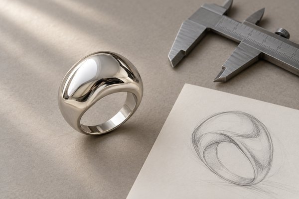 Silver stainless steel sculptural dome ring
