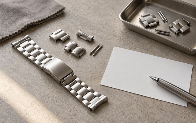 Different bracelet components arranged for review