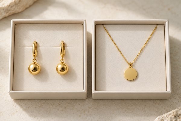 Illustrative Earrings and necklace in separate compartments