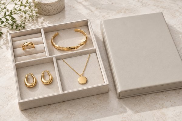 Illustrative Jewelry selection tray and buyer review folder