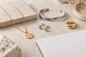 Illustrative Wholesale jewelry selection with a blank catalogue sheet
