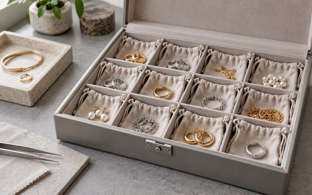 Organized jewelry retention sample storage