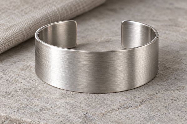 wide stainless steel cuff bangles: brushed silver cuff with fine directional texture