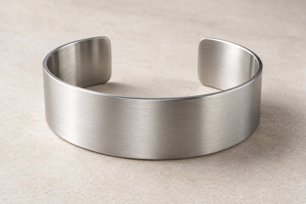 wide stainless steel cuff bangles: matte satin silver cuff close-up