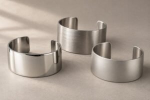 Stainless steel jewelry with mirror, brushed and matte finishes