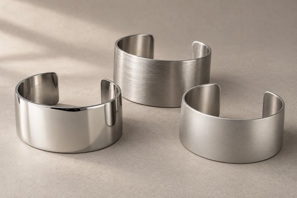 Stainless steel jewelry with mirror, brushed and matte finishes