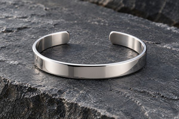 Silver cuff bracelet surface and edge detail