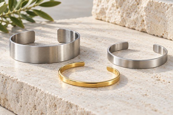 Open cuff bracelets in different widths and finishes